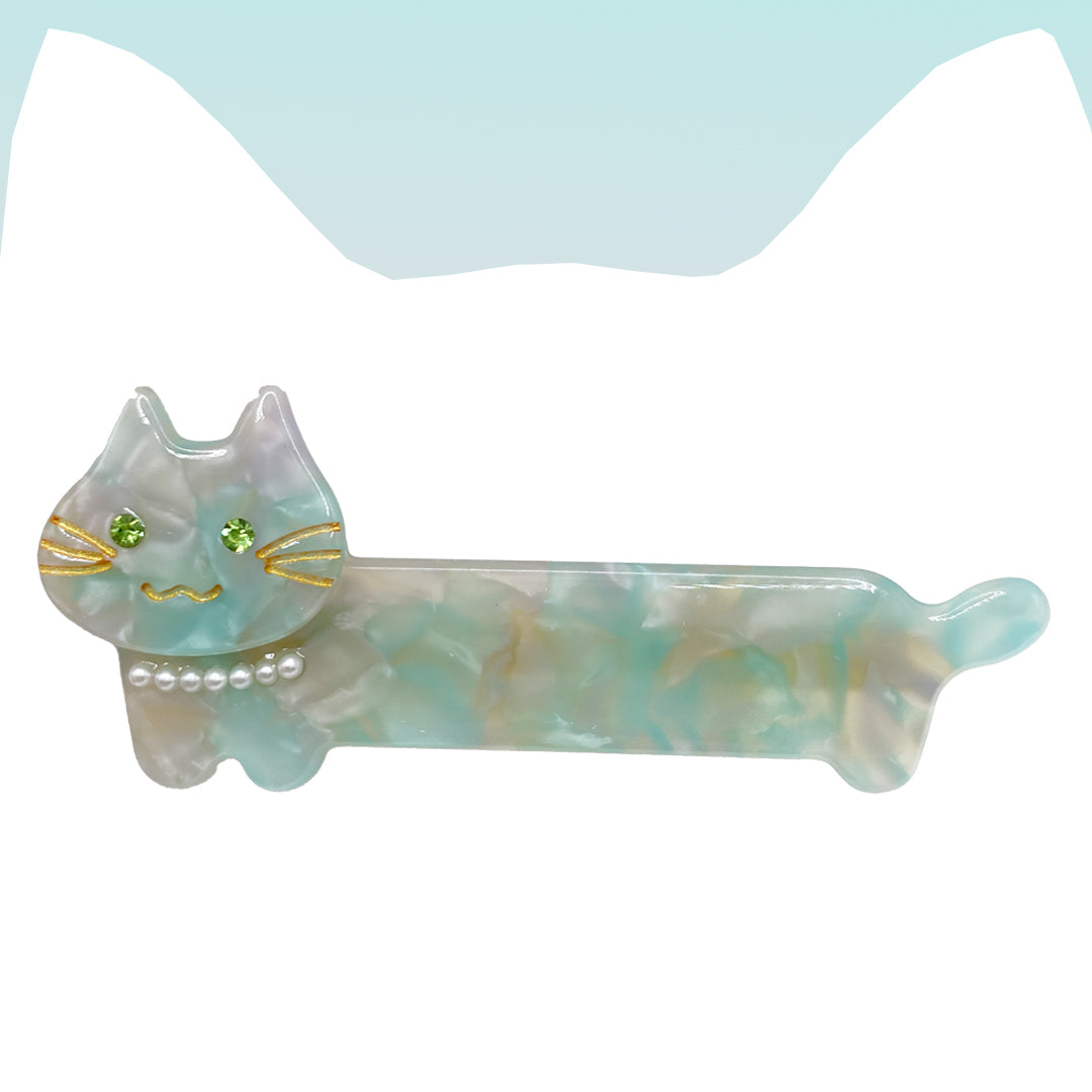 Blue-Green Cat Barette Hair Clip