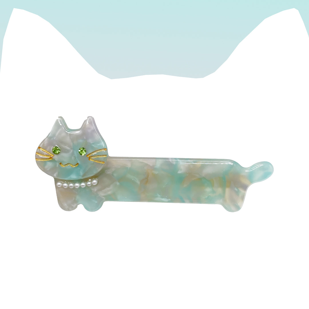 Blue-Green Cat Barette Hair Clip