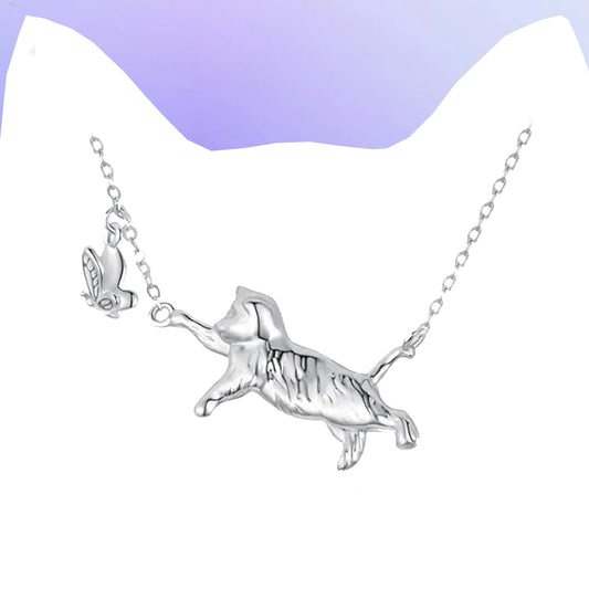 Kitten Chasing Butterfly Sterling Silver Necklace