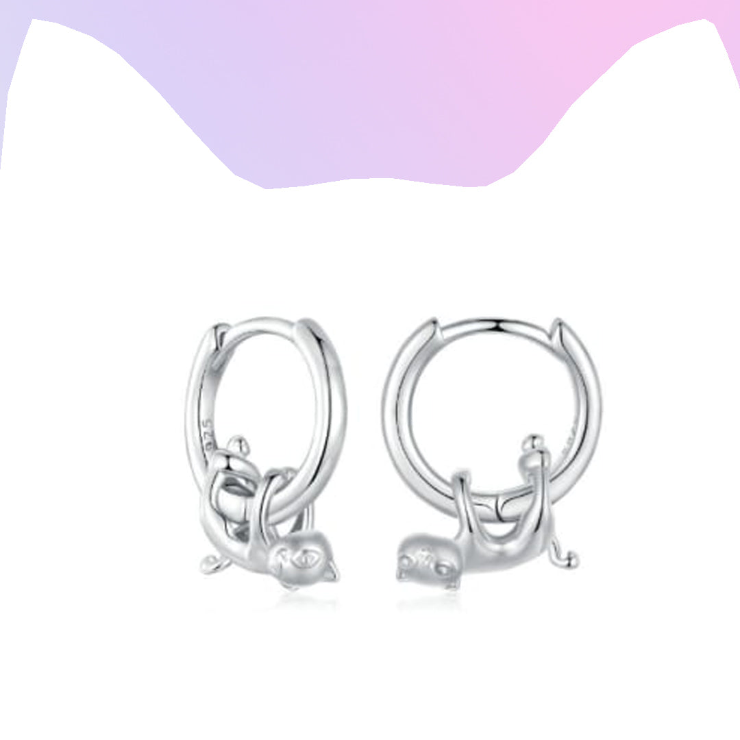 Sterling Silver Upside Down Kittens Earrings