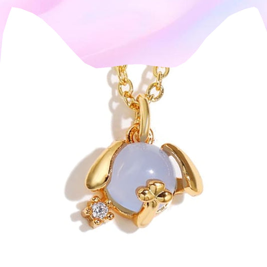 Playful Pup Moonstone Pendant: Gold-Plated Dog Charm Necklace with Crystal Accent