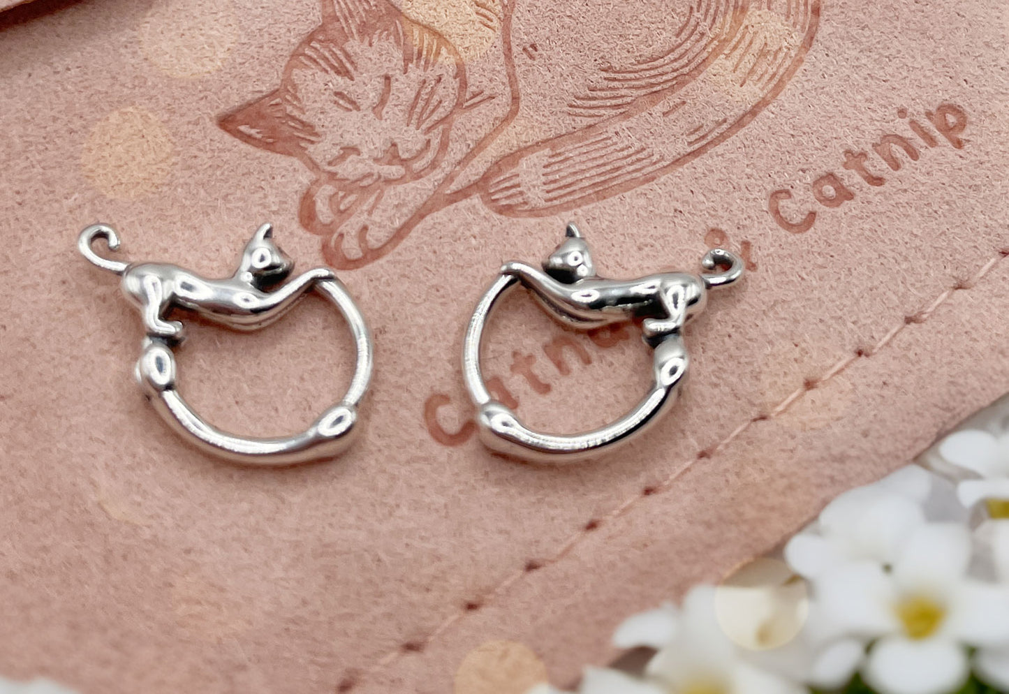 Sterling Silver Minimalist Hanging Cat Earrings