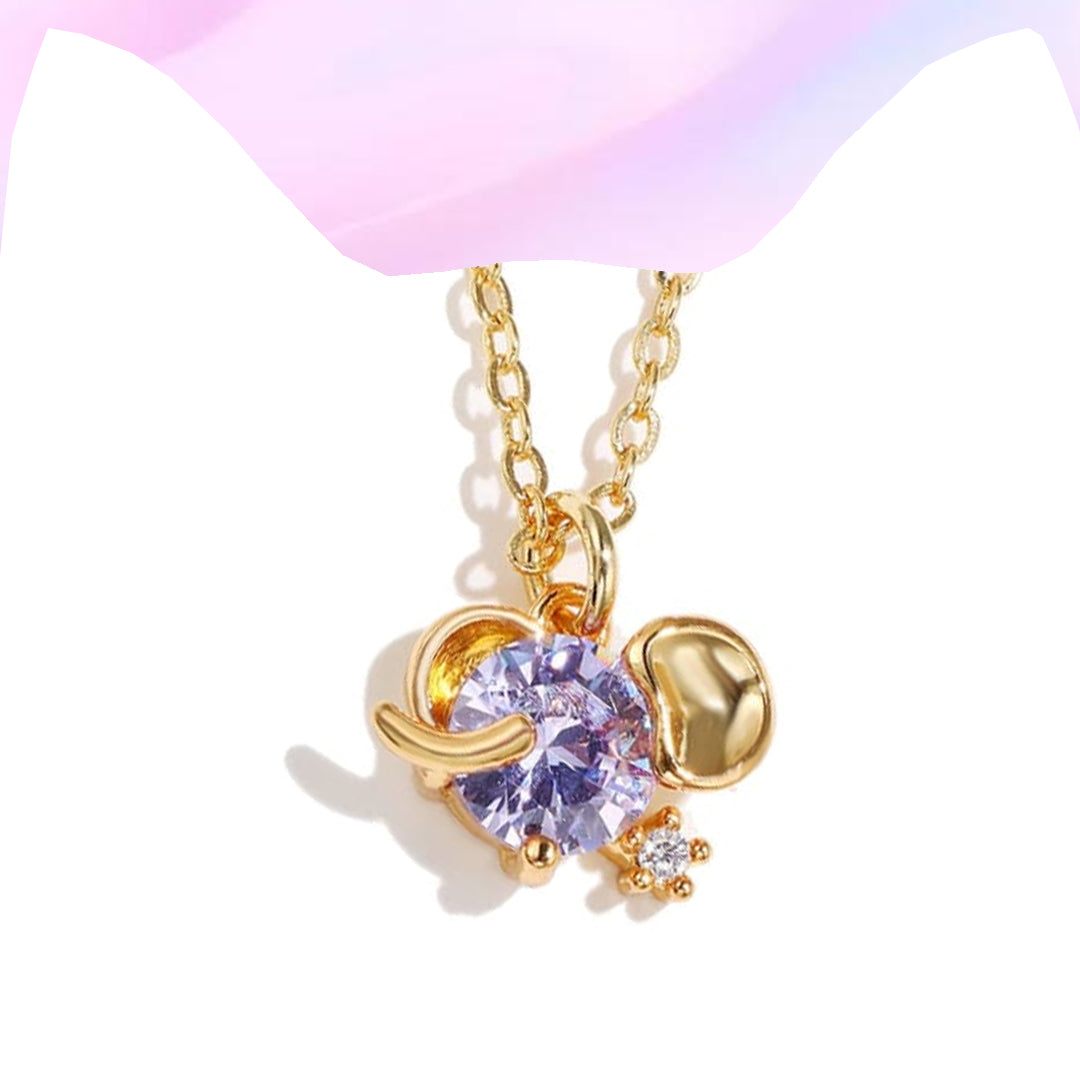 Endearing Elephant: Dainty Gold-Plated Elephant Charm Necklace with Lavender Crystal