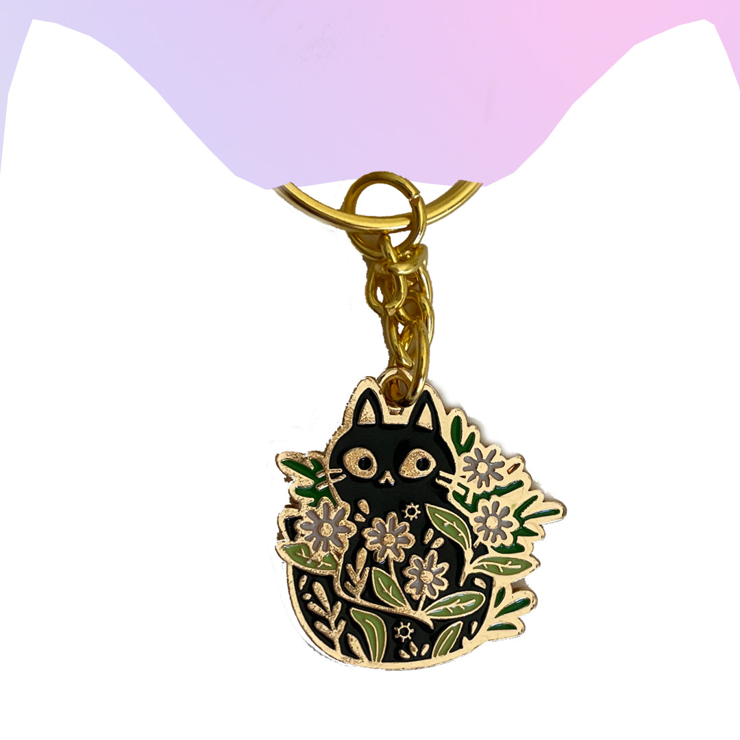 Garden Kitty Enamel Gold Keychain