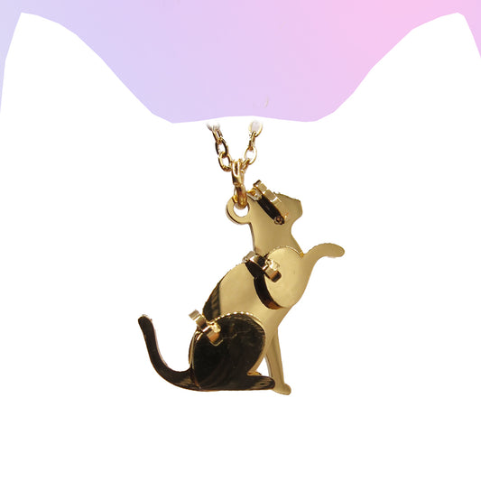 Titanium 18K Gold Plated Geometric Cat Puzzle Necklace