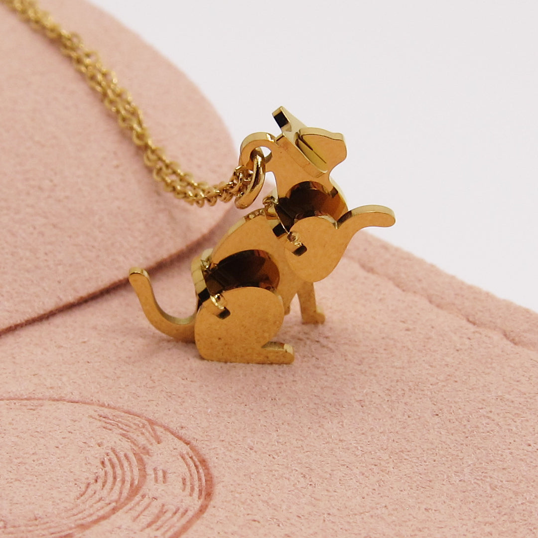 Titanium 18K Gold Plated Geometric Cat Puzzle Necklace