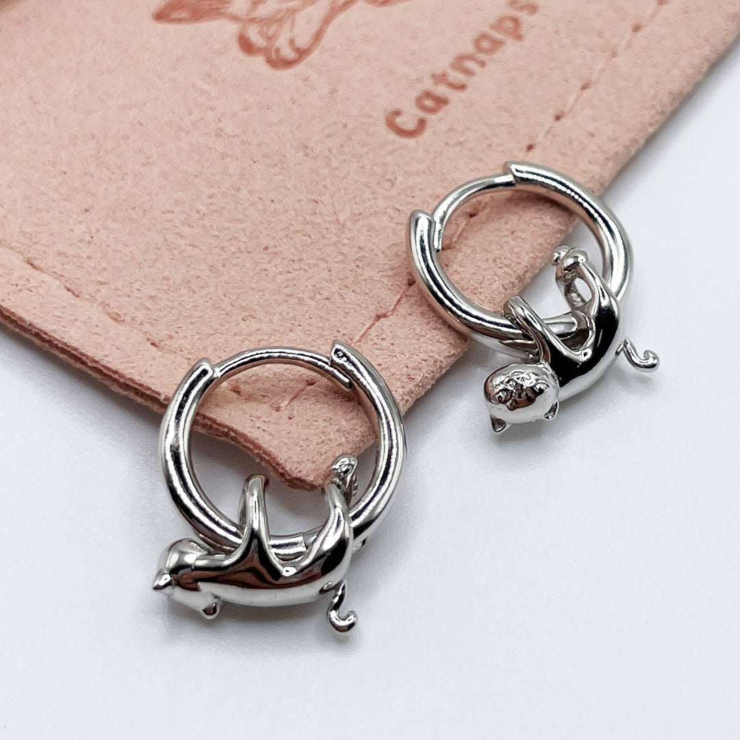 Sterling Silver Upside Down Kittens Earrings