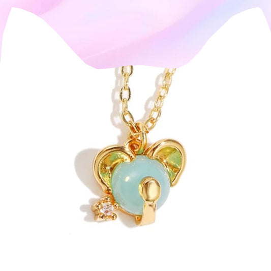 Cuddly Koala Necklace: Gold-Plated Charm with Pastel Green Stone & Crystal Accent