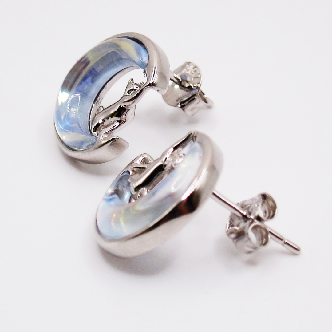 Dreamy Crescent Moon Cat Stud Earrings