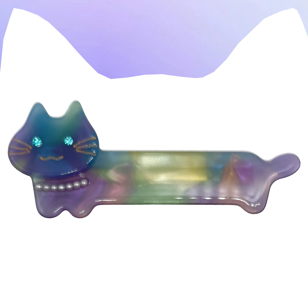 Purple Multicolor Cat Barette Hair Clip