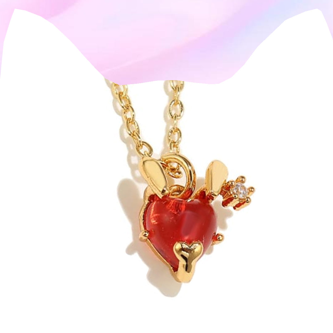 Hop to Heart: Gold-Plated Bunny Necklace with Ruby-Red Charm & Crystal Accent