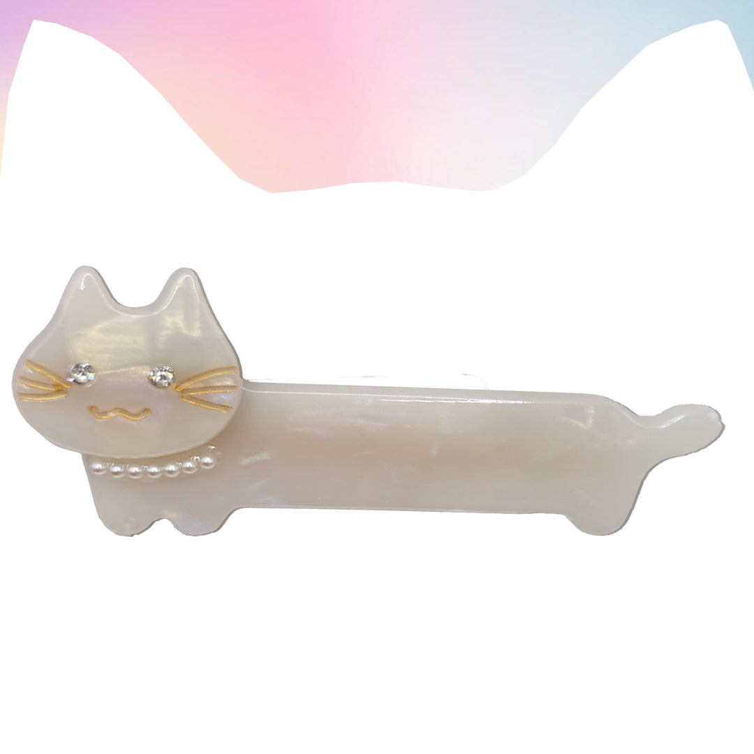 White Cat Barette Hair Clip